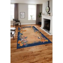 Napoli Home Baskılı Modern Çiçek Motifli Yıkanabilir Kaymaz Yolluk Mutfak Salon Halısı, Modern-150-Mavi,