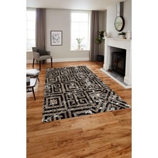 Napoli Home Baskılı Modern Labirent Desenli Yıkanabilir Kaymaz Yolluk Mutfak Salon Halısı, Modern-190-Bej,