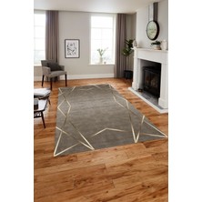 Napoli Home Baskılı Modern Zigzag Çizgili Yıkanabilir Kaymaz Yolluk Mutfak Salon Halısı, Modern-135-Vizon,