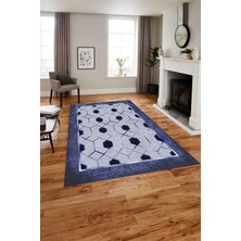 Napoli Home Baskılı Modern Çerçeve Desenli Yıkanabilir Kaymaz Yolluk Mutfak Salon Halısı, Modern-138-Lacivert,