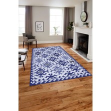 Napoli Home Baskılı Modern Etnik Klasik Desen Yıkanabilir Kaymaz Yolluk Mutfak Salon Halısı,Modern-163-Lacivert,