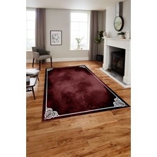Napoli Home Baskılı Modern Düz Çerçeve Model Yıkanabilir Kaymaz Yolluk Mutfak Salon Halısı, Modern-208-Bordo,