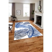 Napoli Home Baskılı Modern Yaprak Desenli Yıkanabilir Kaymaz Yolluk Mutfak Salon Halısı, Modern-145-Mavi,
