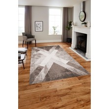 Napoli Home Baskılı Modern Çapra Çizgi Desen Yıkanabilir Kaymaz Yolluk Mutfak Salon Halısı, Modern-166-Bej,