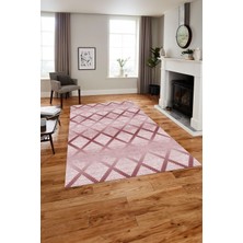 Napoli Home Baskılı Modern Sade Kare Desen Yıkanabilir Kaymaz Yolluk Mutfak Salon Halısı, Modern-167-Bordo,