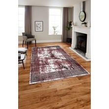 Napoli Home Baskılı Modern Mermer Zeminli Yıkanabilir Kaymaz Yolluk Mutfak Salon Halısı, Modern-187-Bordo,