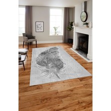 Napoli Home Baskılı Modern Klasik Yaprak Model Yıkanabilir Kaymaz Yolluk Mutfak Salon Halısı, Modern-146-Gri,