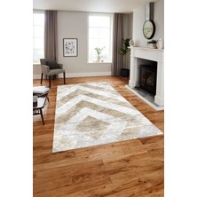 Napoli Home Baskılı Modern Üçgen Çizgi Motifli Yıkanabilir Kaymaz Yolluk Mutfak Salon Halısı, Modern-123-Bej,