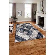 Napoli Home Baskılı Modern Mermer Desenli Yıkanabilir Kaymaz Yolluk Mutfak Salon Halısı, Modern-136-Lacivert,