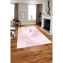 Napoli Home Baskılı Modern Ağaç Yaprak Desenli Yıkanabilir Kaymaz Yolluk Mutfak Salon Halısı, Modern-151-Pembe,