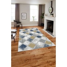 Napoli Home Baskılı Modern Dörtgen Model Yıkanabilir Kaymaz Yolluk Mutfak Salon Halısı, Modern-126-Lacivert,