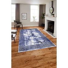 Napoli Home Baskılı Modern Mermer Zeminli Yıkanabilir Kaymaz Yolluk Mutfak Salon Halısı, Modern-187-Lacivert,