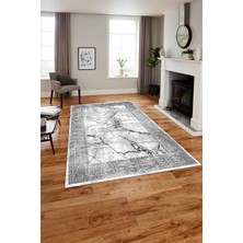 Napoli Home Baskılı Modern Mermer Zeminli Yıkanabilir Kaymaz Yolluk Mutfak Salon Halısı, Modern-187-Gri,