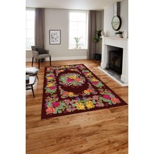 Napoli Home Baskılı Modern Klasik Çiçek Model Yıkanabilir Kaymaz Yolluk Mutfak Salon Halısı, Modern-152-Bordo,