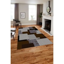Napoli Home Baskılı Modern Sade Dekoratif Yıkanabilir Kaymaz Yolluk Mutfak Salon Halısı, Modern-141-Kahve,