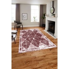 Napoli Home Baskılı Modern Vektörel Modelli Yıkanabilir Kaymaz Yolluk Mutfak Salon Halısı, Modern-131-Bordo,