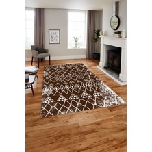 Napoli Home Baskılı Modern Iskandinav Desenli Yıkanabilir Kaymaz Yolluk Mutfak Salon Halısı, Modern-133-Kahve,