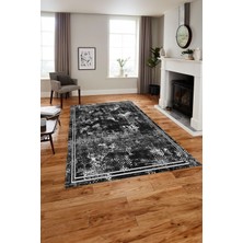 Napoli Home Baskılı Modern Sade Çerçeveli Yıkanabilir Kaymaz Yolluk Mutfak Salon Halısı, MODERN-176-SİYAH,