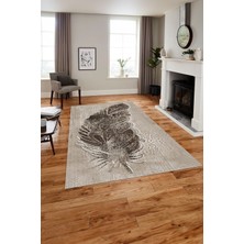 Napoli Home Baskılı Modern Klasik Yaprak Model Yıkanabilir Kaymaz Yolluk Mutfak Salon Halısı, Modern-146-Kahve,