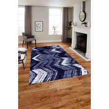 Napoli Home Baskılı Modern Zigzag Model Yıkanabilir Kaymaz Yolluk Mutfak Salon Halısı, MODERN-178-LACİVERT,