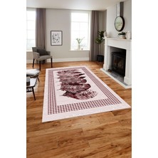 Napoli Home Baskılı Modern Kuş Tüyü Desen Yıkanabilir Kaymaz Yolluk Mutfak Salon Halısı, MODERN-149-BORDO,