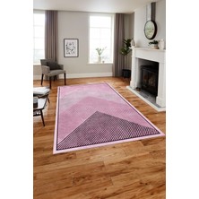 Napoli Home Baskılı Modern Üçgen Çizgili Yıkanabilir Kaymaz Yolluk Mutfak Salon Halısı, MODERN-181-PEMBE,