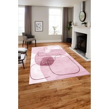 Napoli Home Baskılı Modern Sade Çizgi Model Yıkanabilir Kaymaz Yolluk Mutfak Salon Halısı, MODERN-191-PEMBE,