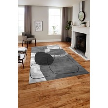 Napoli Home Baskılı Modern Sade Çizgi Model Yıkanabilir Kaymaz Yolluk Mutfak Salon Halısı, MODERN-191-GRİ,