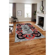 Napoli Home Baskılı Modern Akrilik Desen Yıkanabilir Kaymaz Yolluk Mutfak Salon Halısı, Modern-159-Kırmızı,