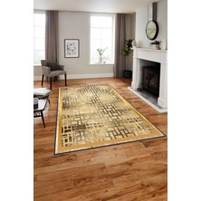 Napoli Home Baskılı Modern Mermer Çerçeve Model Yıkanabilir Kaymaz Yolluk Mutfak Salon Halısı, MODERN-179-GOLD,