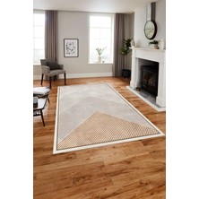 Napoli Home Baskılı Modern Üçgen Çizgili Yıkanabilir Kaymaz Yolluk Mutfak Salon Halısı, MODERN-181-BEJ,