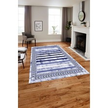 Napoli Home Dijital Baskılı Modern Çerçeveli Yıkanabilir Kaymaz Yolluk Mutfak Salon Halısı, MODERN-174-LACİVERT,