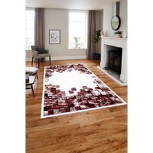 Napoli Home Baskılı Modern Duvar Motifli Yıkanabilir Kaymaz Yolluk Mutfak Salon Halısı, MODERN-202-BORDO,