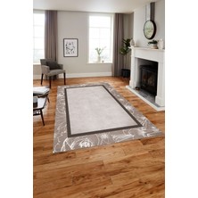 Napoli Home Baskılı Modern Çerçeveli Çiçekli Yıkanabilir Kaymaz Yolluk Mutfak Salon Halısı, MODERN-199-VİZON,