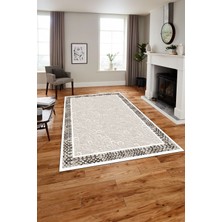 Napoli Home Baskılı Modern Çerçeveli Desen Yıkanabilir Kaymaz Yolluk Mutfak Salon Halısı, MODERN-192-KAHVE,