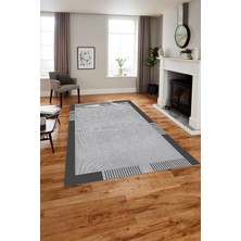 Napoli Home Baskılı Modern Sade Çerçeve Model Yıkanabilir Kaymaz Yolluk Mutfak Salon Halısı, MODERN-183-GRİ,