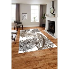Napoli Home Baskılı Modern Yaprak Desenli Yıkanabilir Kaymaz Yolluk Mutfak Salon Halısı, Modern-145-Kahve,