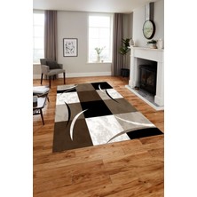 Napoli Home Baskılı Modern Çerçeveli Kare Yıkanabilir Kaymaz Yolluk Mutfak Salon Halısı, MODERN-186-KAHVE,