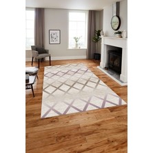 Napoli Home Baskılı Modern Sade Kare Desen Yıkanabilir Kaymaz Yolluk Mutfak Salon Halısı, Modern-167-Bej,