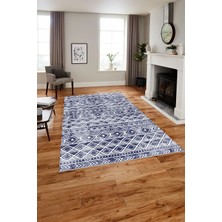 Napoli Home Baskılı Modern Etnik Görünümlü Yıkanabilir Kaymaz Yolluk Mutfak Salon Halısı, MODERN-194-LACİVERT,