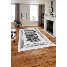 Napoli Home Baskılı Modern Kuş Tüyü Desen Yıkanabilir Kaymaz Yolluk Mutfak Salon Halısı, MODERN-149-GRİ,