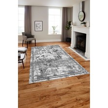 Napoli Home Baskılı Modern Sade Çerçeveli Yıkanabilir Kaymaz Yolluk Mutfak Salon Halısı, Modern-176-Gri,