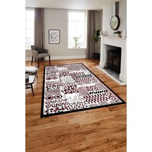 Napoli Home Dijital Baskılı Modern Desen Yıkanabilir Kaymaz Yolluk Mutfak Salon Halısı, MODERN-216-BORDO,