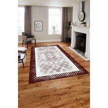 Napoli Home Baskılı Modern Sade Çerçeveli Yıkanabilir Kaymaz Yolluk Mutfak Salon Halısı, MODERN-218-BORDO,