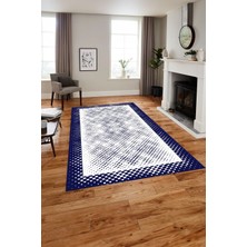 Napoli Home Baskılı Modern Sade Çerçeveli Yıkanabilir Kaymaz Yolluk Mutfak Salon Halısı, MODERN-218-LACİVERT,
