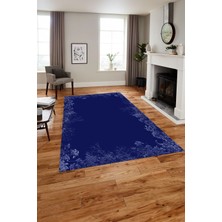 Napoli Home Baskılı Modern Çiçek Ağaç Motifli Yıkanabilir Kaymaz Yolluk Mutfak Salon Halısı, MODERN-203-MAVİ,