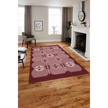 Napoli Home Baskılı Modern Sade Etnik Model Yıkanabilir Kaymaz Yolluk Mutfak Salon Halısı, MODERN-220-BORDO,