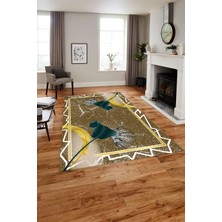 Napoli Home Baskılı Modern Çiçek Kuş Tüyü Yıkanabilir Kaymaz Yolluk Mutfak Salon Halısı, MODERN-153-SARI,