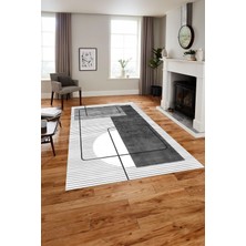 Napoli Home Baskılı Modern Sade Klasik Yıkanabilir Kaymaz Yolluk Mutfak Salon Halısı, MODERN-158-GRİ,
