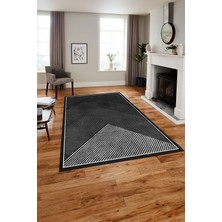 Napoli Home Baskılı Modern Üçgen Çizgili Yıkanabilir Kaymaz Yolluk Mutfak Salon Halısı, MODERN-181-ANTRASİT,